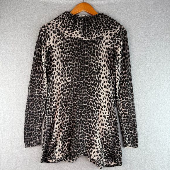 Y2K Leopard Print Black/White Long Sleeve Cardigan Ruffled Collar Size M - Picture 6 of 7